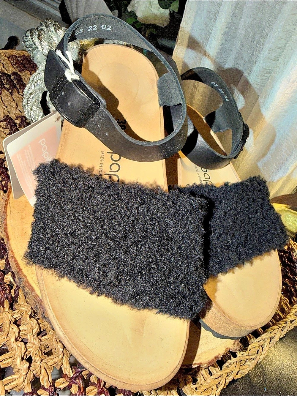 Papillio Black Fuzzy Strap Sandals EU 38 NWT